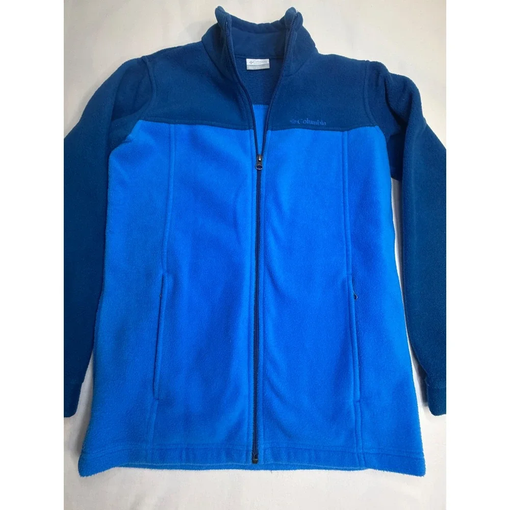 Columbia Boys Blue Full Zip Fleece Jacket Colorblock Size L 14/16 Outdoor